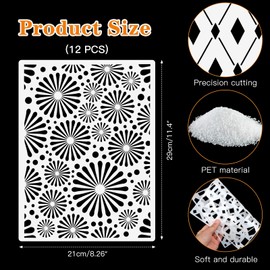 OOTSR 12 Geometric Painting Stencils Set, 11.4"x8.3" Art Templates for Crafts Reusable, Painting Stencils for Painting on Wood, Furniture Wall Scrapbooking, Home Decor DIY Supplies