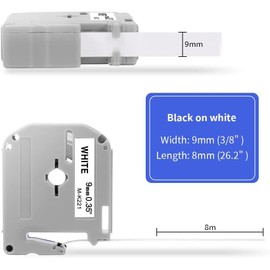 5 x COLORWING MK-221bz 9mm x 8m Replacement for Brother M Tape M-K221 MK-221 Black on White Cassettes 0.35inch for Brother P-Touch PT-90 PT-M95 PT-80 PT-100 PT-110 PT-65 PT-70 PT-85