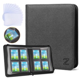 ZAIONE Toploader Binder for Trading Cards: 4 Pockets Premium Top Loader Binders - Holds 128 Toploaders 10 Toploaders Included for 2025 Sports Card Folders Storage（Black Classic Texture）