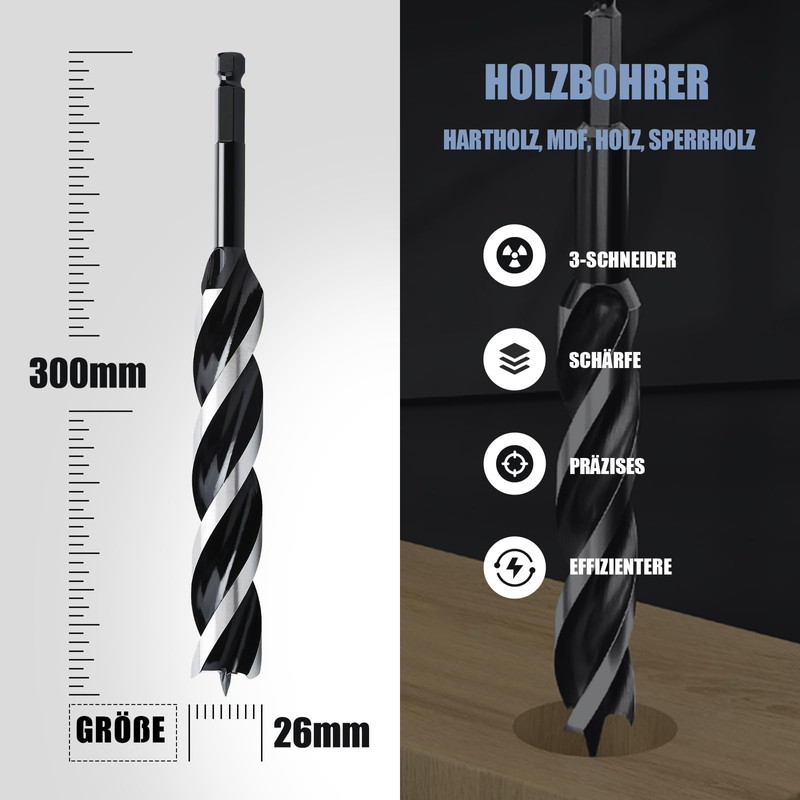 26 x 300 mm Wood Auger Drill Bit for Softwood,