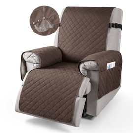TAOCOCO Reclining Chair Covers, 100% Waterproof Recliner Sofa Covers with Pockets, Non Slip Recliner Slipcover for Pets/Kids with Elastic Strap(Brown,UPDATE)