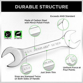 SWANLAKE 9-piece Super-Thin Open End Wrench Set, SAE 1/4", 9/32", 5/16", 3/8", 11/32", 13/32", 7/16", 1/2", 9/16", 11/16", 5/8", 19/32", 3/4", 13/16", 7/8", 15/16", 1", 1-1/16" with Rolling Pouch