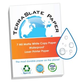 TerraSlate Paper 8 MIL 8.5" x 11" Waterproof Laser Printer/Copy Paper, White Printer Pap...