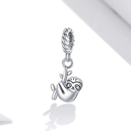 Qings Tiny Sloth Bead for Jewelry Making 925 Sterling Silver Lovely Animal Bead for Bracelet Necklace as Birthday Gift for Women and Girls