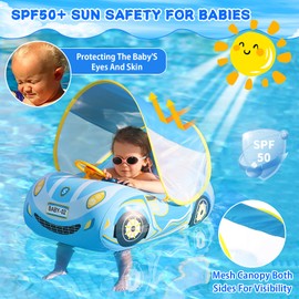 Baby Swimming Float with Canopy Ninonly Car Baby Floats for Swimming 1-2 Years with Removable Sun Protection Canopy Toddler Baby Swimming Pool Floats for Age of 1-4 for Kids Blue