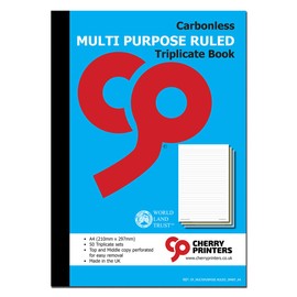 Cherry Carbonless NCR Multi Purpose Ruled Triplicate Book A4 50 Sets