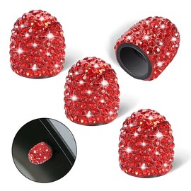 Rhinestone Decor Car Tire Valve Cap for Fall Gift, 4 Counts Tire Stem Valve Cap, Universal Tire Stem Caps for Cars, Motorcycles and Trucks, Girl Car Accessories, Car Gadgets:_Wine Red_one-size