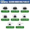 135Pcs Black Silicone Rubber Plugs for Round Holes Grommet Kit,