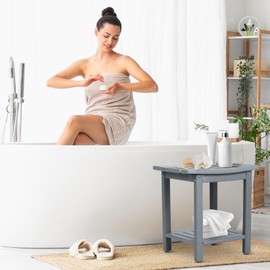 Shower Bench for Inside Shower, HDPE Shower Stool for Shaving Legs Shower Chair with Storage Shelf/Handle, Waterproof Shower Seat for Bathing Room, Shower Stall, SPA, Indoor or Outdoor Use, Gray