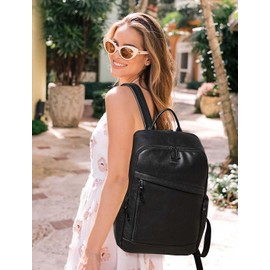 Tiamyi Laptop Backpack Purse for Women 15.6 Inch Fashion Leather Backpack for Work College Travel,Black