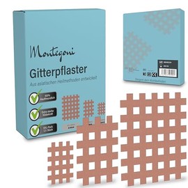 Montegoni Gitterpflaster Mix Gr??e 136 Stck, Akupressur Pflaster, Akupunkturpflaster mit starke Klebe, Hautfreundliches gittertape zur Akupressur mit Anleitung, Cross Tape (Typ A, B, C - Mix (136 Stck))