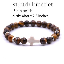 HYHONEY 6 Pcs 8MM Beaded Bracelets Couples Bracelets Cross Bracelet for Women Men Cross Bracelet Turquoise Tiger Eye Stone Natural Stone Bracelet Anxiety Stretch Elastic Healing Bracelet