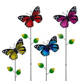 SATHGA 4Pack Butterfly Decorative Garden Stakes,Metal Colorful Garden Decor