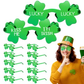 Relaxweex 12 Pcs St. Patricks Day Shamrock Glasses Bulk Green Shamrock Glasses Irish Photo Accessories for Party Favor(Irish, Lucky)