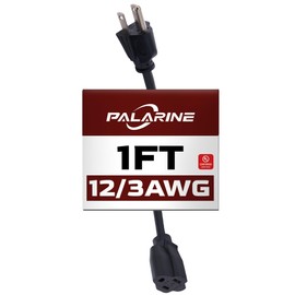 PALARINE 1ft Black Extension Cord Waterproof, UL Listed, 12/3 SJTW Heavy Duty 3 Prong, 12 Gauge 15A Power Cord Ideal for Lights, Appliances, and Lawn