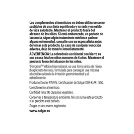 SOLGAR Solgar? Gentle Iron (Iron Bisglycinate) 20 mg Vegetable Capsules - Pack of 90,packaging may vary