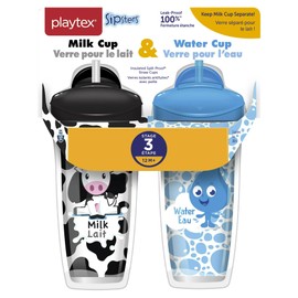 Playtex Baby Sipsters Etapa 3 a prueba de derrames, a prueba de fugas, tazas aisladas para sorber de paja para niños pequeños, leche y agua, 9 onzas, 2 unidades