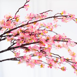 INXUGAO Artificial Wintersweet Flower 4 Pcs 27.5", Fake Flowers Long Artificial Bouquet Faux DIY Floral Art Plants Blossom Branches for Vases Home Office Wedding Winter Decorations, Dark Pink