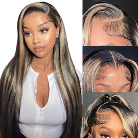 EAGERA 1B/27 Highlight Blonde Lace Front Wig Human Hair 13x6 Balayage Wig Human Hair for Women Black and Blonde Lace Front Wigs Human Hair Pre Plucked 200% Density 26inch