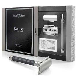 Edwin Jagger 3ONE6 DE Stainless Steel Safety Razor, Grooved, 1x Pack of Feather Razor Blades (Anodized Gun Metal)
