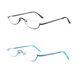 COVESATO Half Frame Reading Glasses, Half Metal Moon Readers for Women Men 2 Pairs 1.75