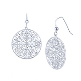 Vanbelle Sterling Silver Jewelry - Rhodium Plated with 925 Stamp - Intricate Laser Cut Filigree Earring - Lightweight partywear dangler - lightweight Elegant handcrafted Earring for Women