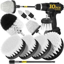 Holikme 10Pieces Drill Brush Attachments Set, Power Scrubber Brush with Extend Long Attachment，Scrub Brush，Shower Scrubber，Cleaning Supplies, White