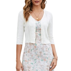 JOKELAMB Women's Bolero Shrugs 3/4 Sleeve Open Front Cropped Cardigan Sweater Button Down Shrugs