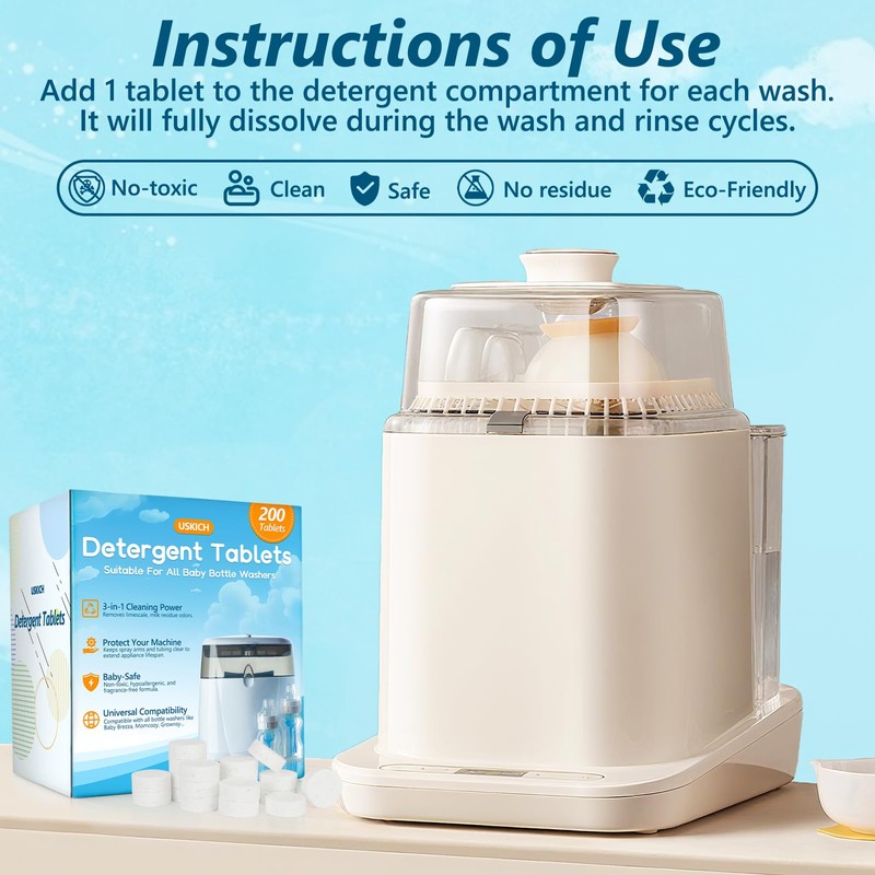 200Pcs Detergent Tablets for All Baby Bottle Washers, Deep Cleaning