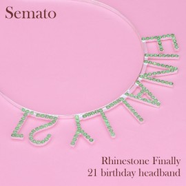 Semato 21st Birthday Sash & Rhinestone FINALLY 21 Birthday Headband Kit- Green 21st Birthday Decorations for Her
