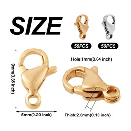 Pandahall 100Pcs Stainless Steel Lobster Claw Clasps Real 24K Gold Jewelry Lobster Clasp 2 Colors Metal Bracelet Necklace Clasp Closures for Jewelry Making, 9x5x2.5mm