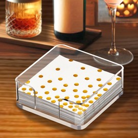 Amazing Abby Acrylic Cocktail Napkin Holder (5.0"x5.0"), Plastic Napkin Dispenser with Non-Slip Pads, Clear Napkin Stand, Great for Kitchen Counter, Dining Table, Bathroom Vanity, and More