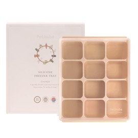 PETINUBE 12 Cube Silicone Baby Food Storage Freezer Tray with Clip-On Lid – Platinum Silicone Meal Prep Mold Made in Korea, Sand Beige