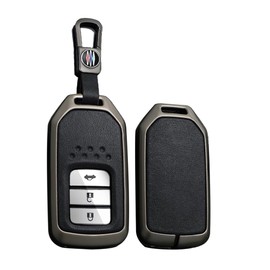 TECART Smart Car Key Case Cover Fits Honda Accord CR-V Jade Civic Spirior Fit City Crosstour HR-V Jazz Pilot Ridgeline Leather Pattern Portable Protective Key Cover Accessories Key A, Black-black