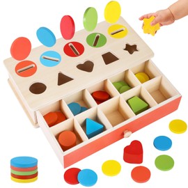 Lasoba Wooden Color Shape Sorting Matching Toys, Shape Sorters for Toddlers, Fine Motor Skills Early Learning Montessori Toys, Gift for 3 4 5 6 Year Old Boy Girl Kid Gifts