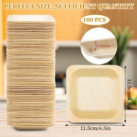100 Pack Disposable Square Palm Bowls, 4 x 4 Inches Palm Leaf Bowls Bamboo Plates for Appetizer and Dessert Square Wood Plates Food Container for Catering Home Holiday Party