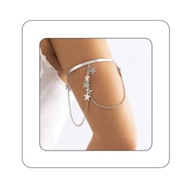 Bethynas Punk Chain Tassel Upper Arm Cuff Cute Butterfly Disc Shell Star Coin Leaf Charm Pendant Arm Bracelet Bangle Open Greek Armlet Beach Wedding Prom Party Accessories for Women(Silver star)