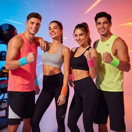 WILLBOND 8 Pack Wrist Sweatbands Sports Wristbands Tennis Sweatbands Neon 80s Thick Cotton Gymnastics Sweat Band Athletic Football Soccer Sports Wristband for Men Women Party(Neon)