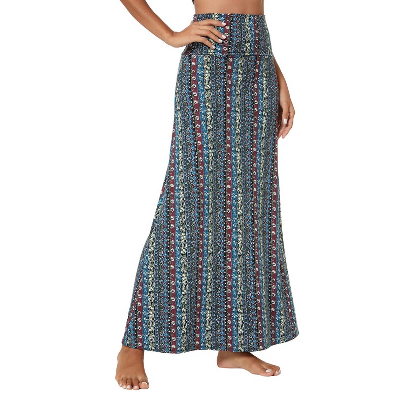 Women's Summer High Waist Boho Yoga Maxi Skirt Elastic Pull