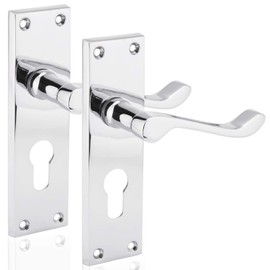 XFORT® Euro Profile Victorian Scroll Door Handles in Polished Chrome, Euro Cylinder Lock Door Handle Set, Ideal for All Types of Internal Wooden Doors That Require Key Locking Security [1 Pair]