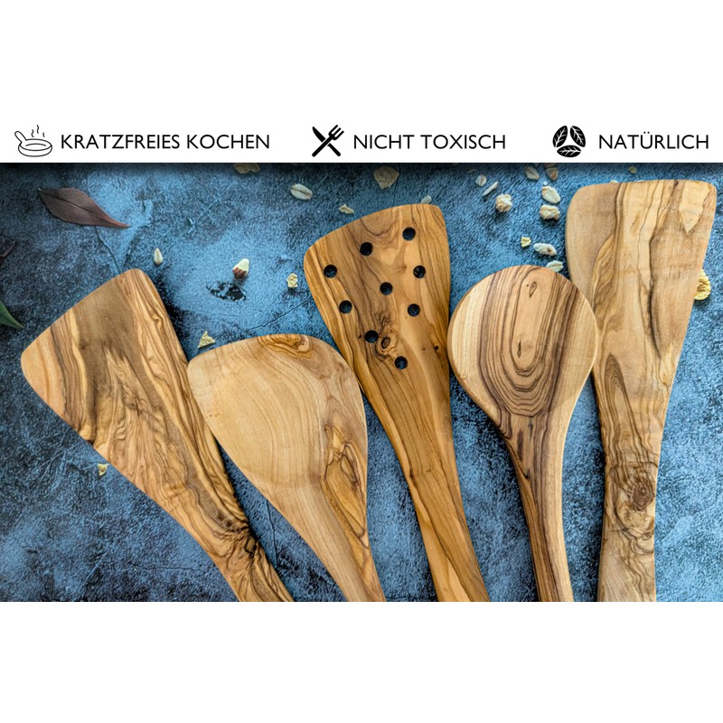 EMNA - 5-Piece Olive Wood Kitchen Utensils Set | Approx.