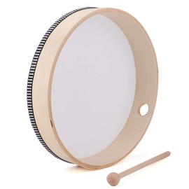 Foraineam 10 Inch Hand Drum Music Percussion Wood Frame Drum with Drumstick Music Rhythm Instruments