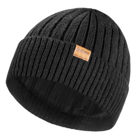 Ocatoma Beanie for Men Warm Lining Winter Soft Ski Hat Cuffed Hat Unisex Beanie Cap Gifts for Men Women Black