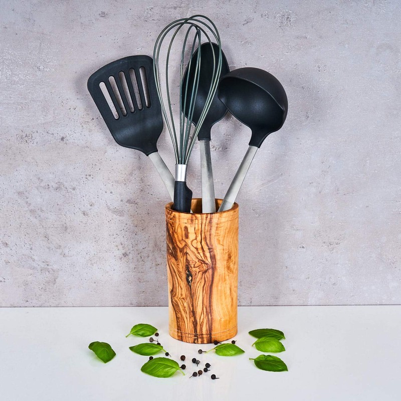 Utensil Holder Olive Wood Approx. Height 16 cm Cutlery Holder