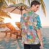 visesunny Colorful Cat Cartoon Animal Hawaiian Shirt Casual Men Button