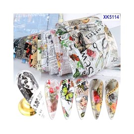 Generic Newspaper Letter Flower Animal Nail Foil Transfer Sticker 10Pcs 20X4Cm Xk5114 Nail Wraps Art Stickers Manicure Supplies for Women for Home Nails Full Long Lasting Easy Apply and Remove