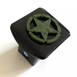 Army Star Rugged in 3d - Black with Army Green - 2 inch Trailer Hitch Cover -