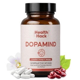 Suplemento de Dopamina con L-Tirosina, Omega 3 y Nootrópicos | Mejora Motivación, Energía Mental y Estado de Ánimo | 60 Cápsulas con Vitaminas B Esenciales | Health Hack - Dopamind