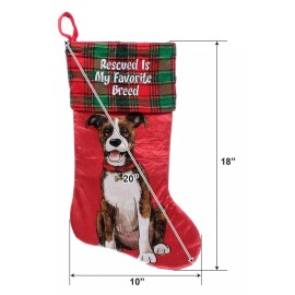 ASPCA Mix Breed Dog Velour Red Plaid "Rescue Is My Favorite Breed" Stocking 20”