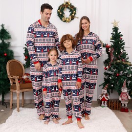 PYAEAS Christmas Onesie Pajamas Family Vacation Novelty One-piece Hooded Matching PJs Allover Pattern Sleepwear Nightwear (Women, L, Snowflake Deer)